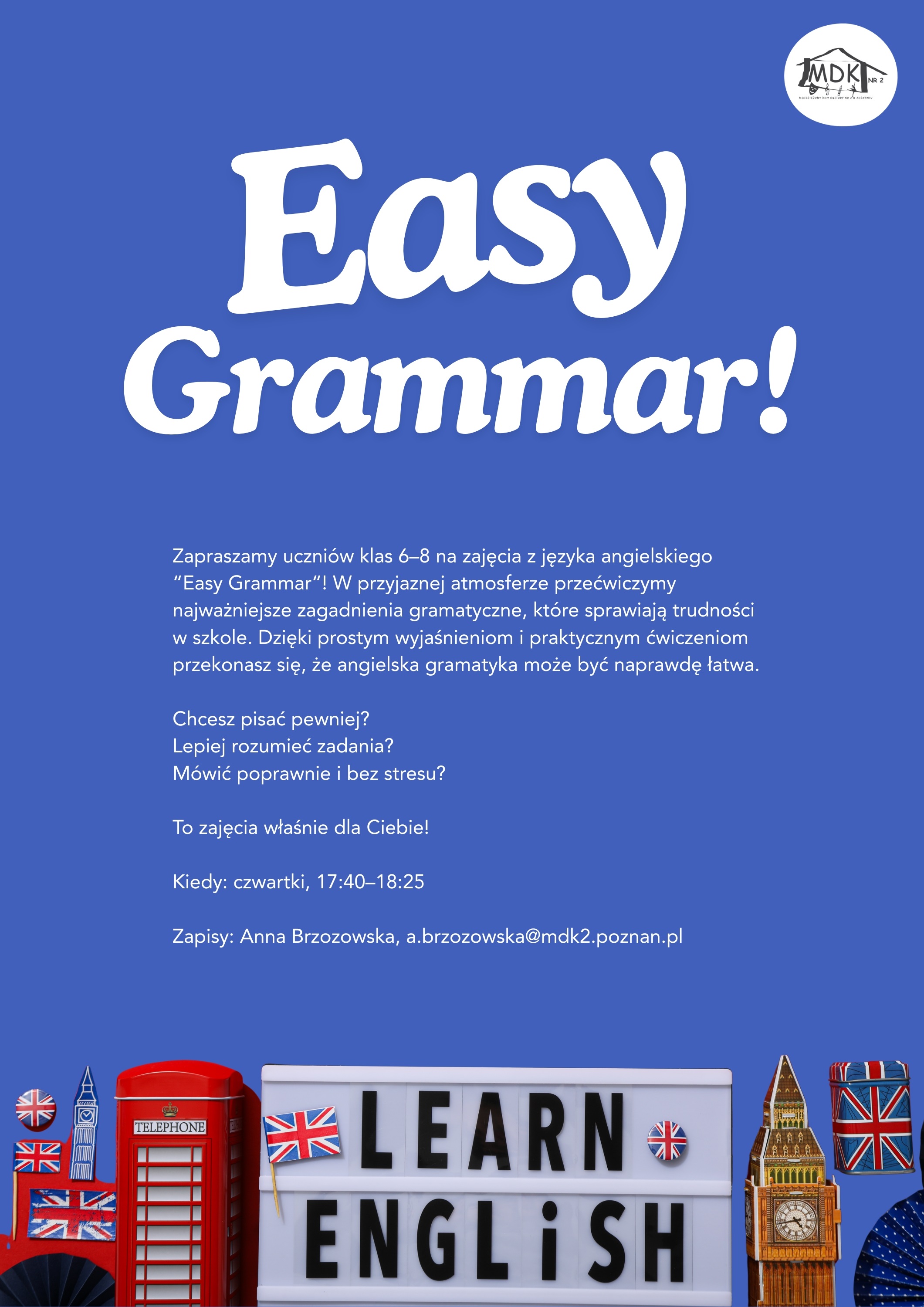 Zajęcia z języka angielskiego "Easy Grammar" - plakat informacyjny