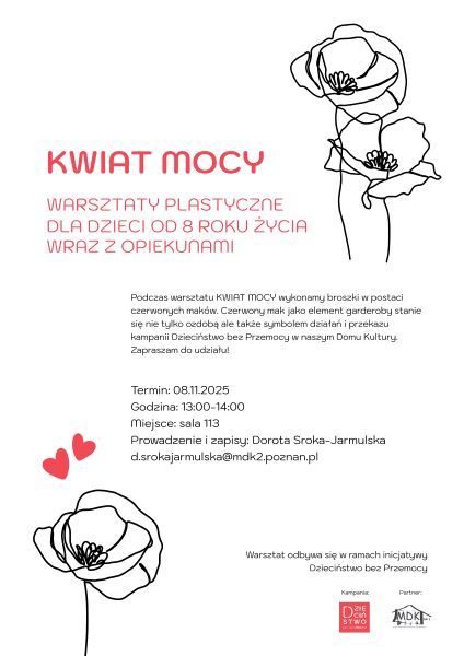 KWIAT MOCY warsztaty plastyczne dla dzieci od 8 roku życia wraz z opiekunami