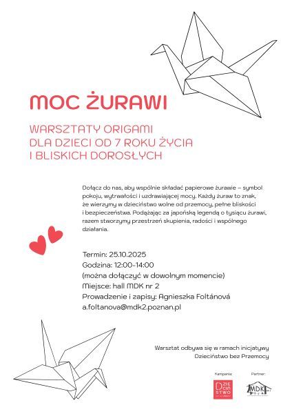 MOC ŻURAWI warsztaty origami dla dzieci od 7 roku życia i bliskich dorosłych